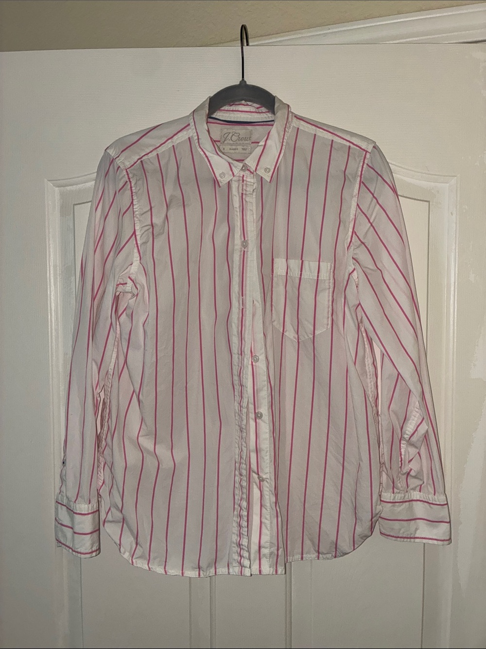 J. Crew White Button-Down Shirt with Pink Stripes